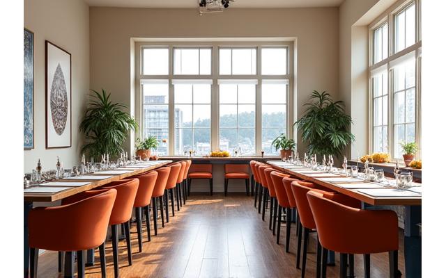 Bright and airy studio space at Inkwell Angler on Water's Edge Drive, set up for a calligraphy workshop with natural light.