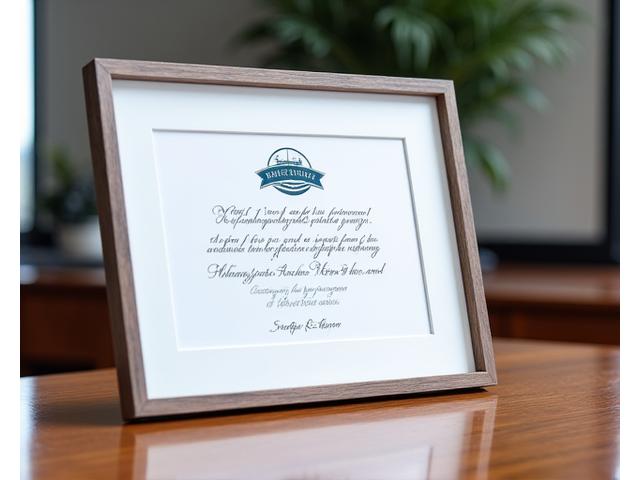A framed corporate recognition piece for a fishing charter company, featuring their logo and a thank you message in elegant script.